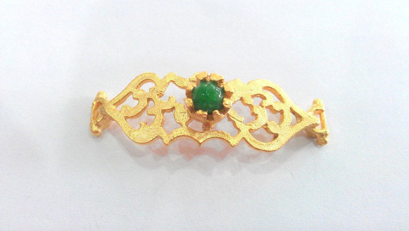 38x13 mm. Gold Plated Brass Green Bracelet and Necklace Connectors , Findings, G756