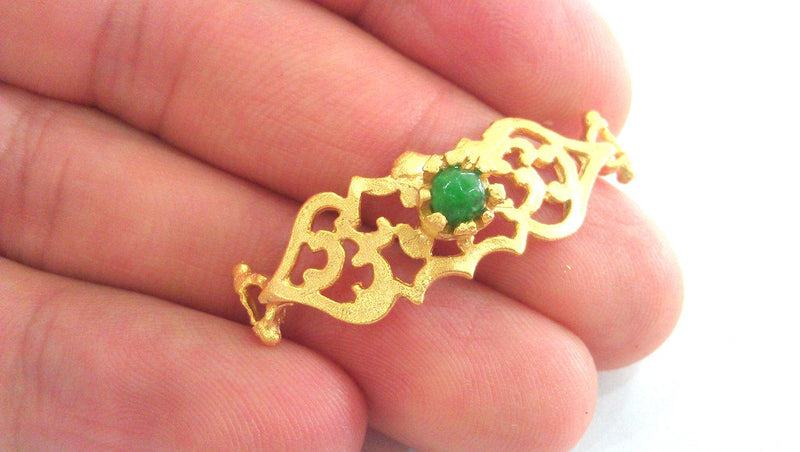 38x13 mm. Gold Plated Brass Green Bracelet and Necklace Connectors , Findings, G756