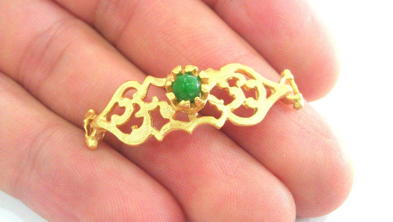 38x13 mm. Gold Plated Brass Green Bracelet and Necklace Connectors , Findings, G756