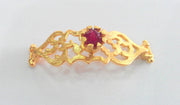 38x13 mm  Ruby Bracelet Connectors , Gold Plated Brass  G757