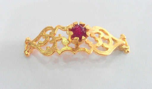38x13 mm  Ruby Bracelet Connectors , Gold Plated Brass  G757