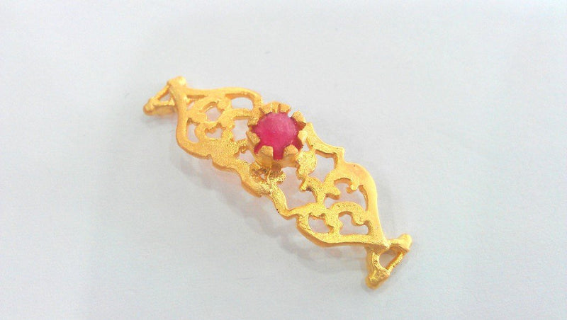 38x13 mm. Pink Bracelet and Necklace Connectors Findings,  Gold Plated Brass G763