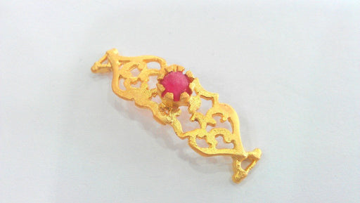 38x13 mm. Pink Bracelet and Necklace Connectors Findings,  Gold Plated Brass G763