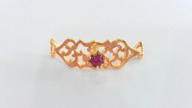 38x13 mm  Ruby Bracelet Connectors , Gold Plated Brass  G757
