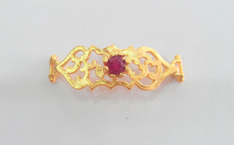 38x13 mm  Ruby Bracelet Connectors , Gold Plated Brass  G757