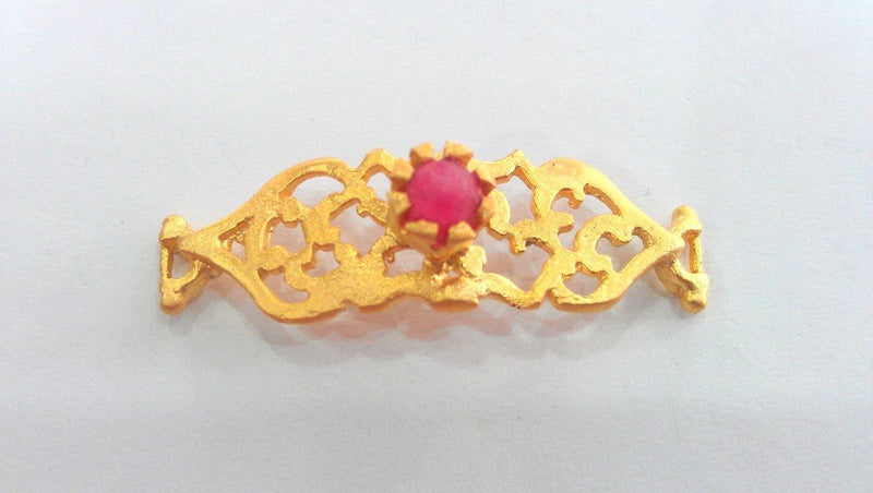 38x13 mm. Pink Bracelet and Necklace Connectors Findings,  Gold Plated Brass G763