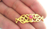 38x13 mm. Pink Bracelet and Necklace Connectors Findings,  Gold Plated Brass G763