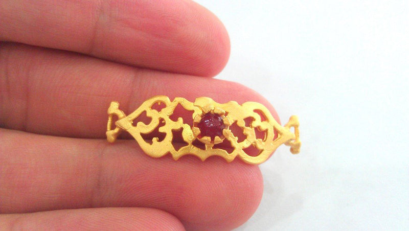 Gold Connector Claret Red  Bracelet and Necklace Connectors , Gold Plated Brass G767