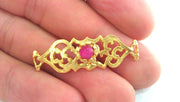 38x13 mm. Dark Pink Bracelet and Necklace Connectors , Gold Plated Brass  G771