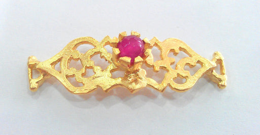 38x13 mm. Dark Pink Bracelet and Necklace Connectors , Gold Plated Brass  G771