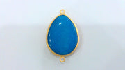 Gold Plated Pendant Blue Pendant  Connector , Gold Plated Bezel 41x31 mm.  G955