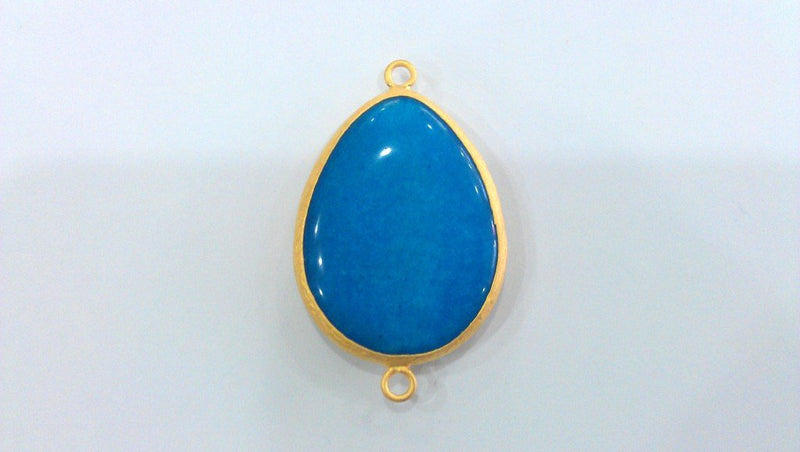 Gold Plated Pendant Blue Pendant  Connector , Gold Plated Bezel 41x31 mm.  G955
