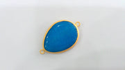Gold Plated Pendant Blue Pendant  Connector , Gold Plated Bezel 41x31 mm.  G955
