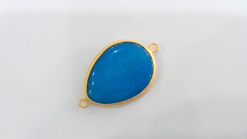 Gold Plated Pendant Blue Pendant  Connector , Gold Plated Bezel 41x31 mm.  G955