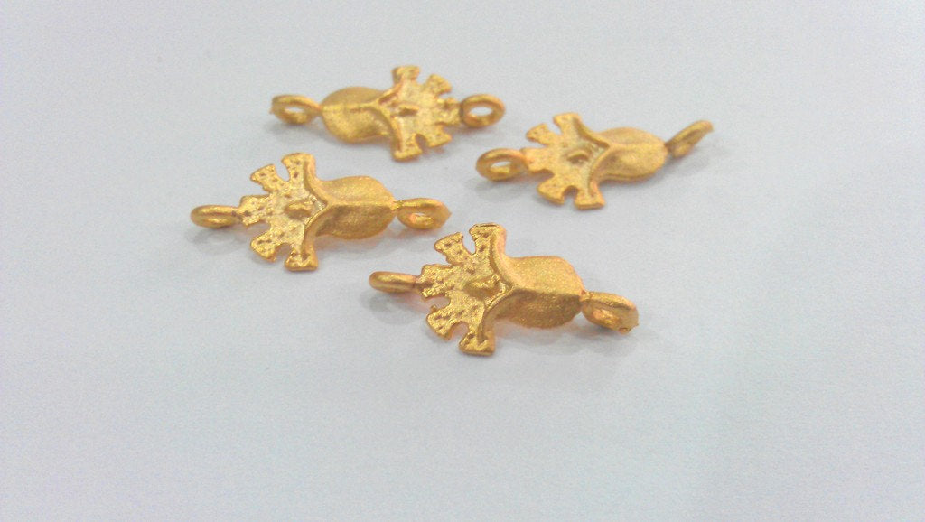 4 Gold Flower Charms , Gold Plated Brass G9880