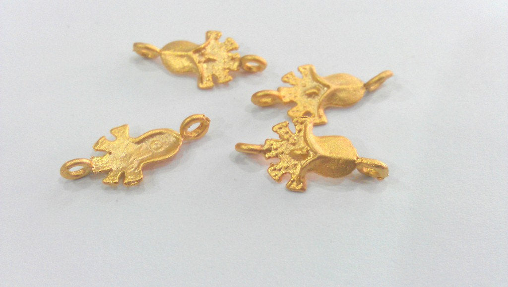 4 Gold Flower Charms , Gold Plated Brass G9880