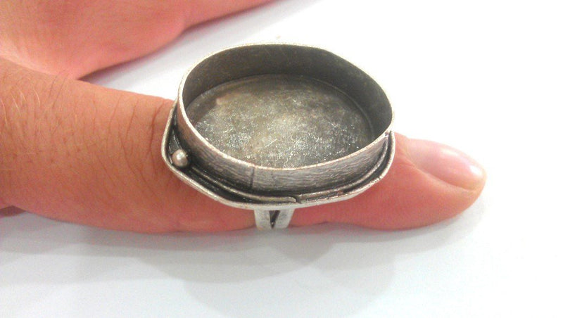 Adjustable Antique Silver Plated Ring Blank (30x22mm Blank) , Bezel Settings,Cabochon Base,Mountings  G1012