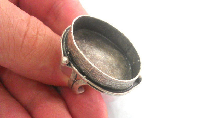 Adjustable Antique Silver Plated Ring Blank (30x22mm Blank) , Bezel Settings,Cabochon Base,Mountings  G1012