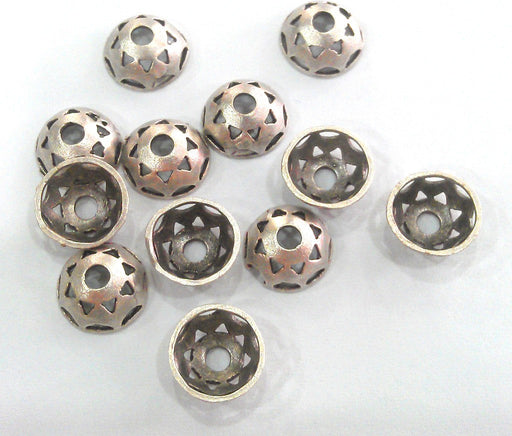 10 Silver Bead Caps Antique Silver Plated Brass Caps , Findings G1018