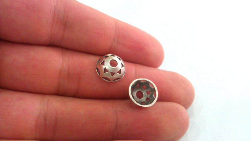 10 Silver Bead Caps Antique Silver Plated Brass Caps , Findings G1018