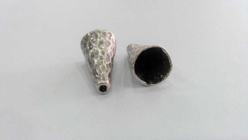 2 Silver Cone Antique Silver Plated Brass  Cones , Findings (18x10 mm)   G12931