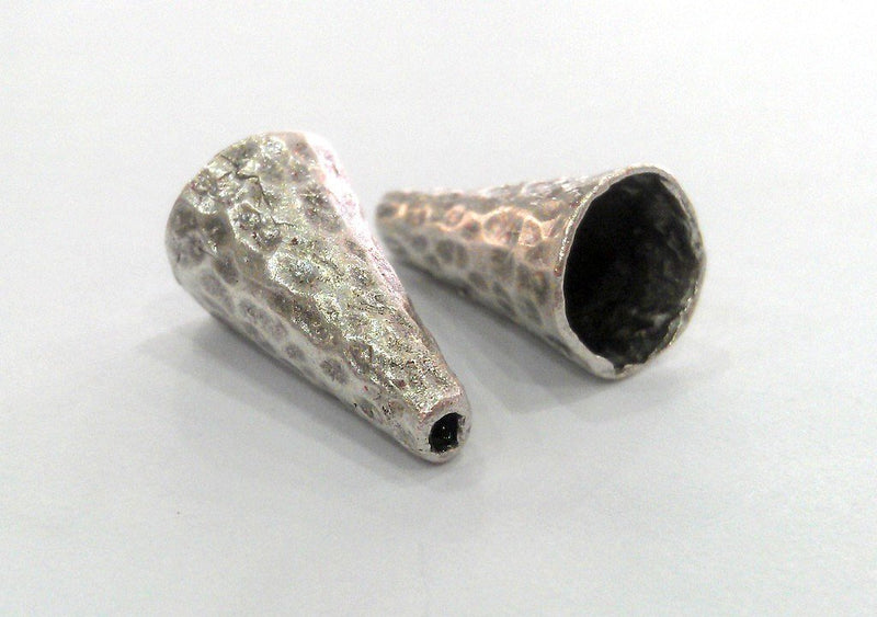 2 Silver Cone Antique Silver Plated Brass  Cones , Findings (18x10 mm)   G12931