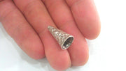 2 Silver Cone Antique Silver Plated Brass  Cones , Findings (18x10 mm)   G12931
