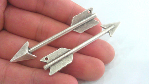 2 Silver Pendant Arrow Pendant Antique Silver Plated 2 Pcs (65x14 mm.)  G11591