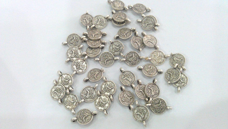 10 Pcs (13x8 mm.) Antique Silver Plated  Ottoman Signature  Connector , Charms  G1025