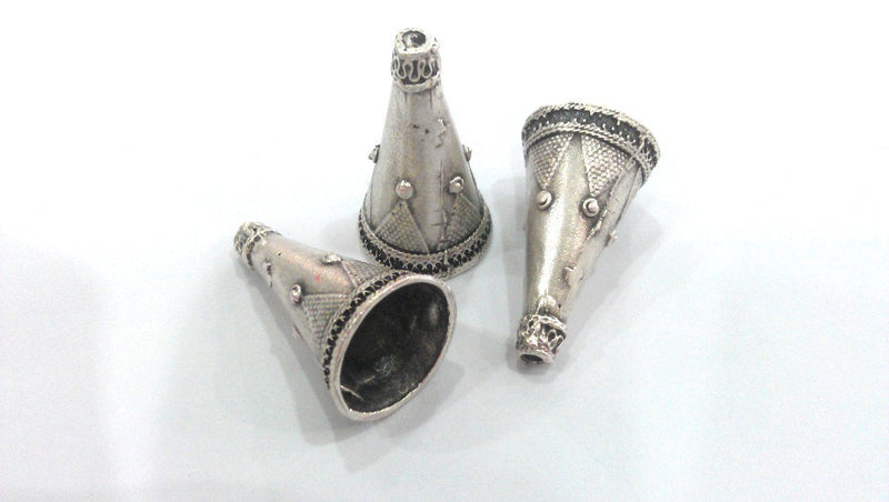 2 Silver Cone Antique Silver Plated Brass  Cones , Findings (30x16 mm) G10792