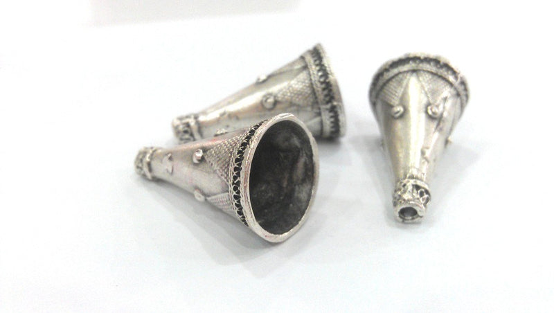 2 Silver Cone Antique Silver Plated Brass  Cones , Findings (30x16 mm) G10792