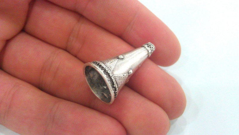 2 Silver Cone Antique Silver Plated Brass  Cones , Findings (30x16 mm) G10792