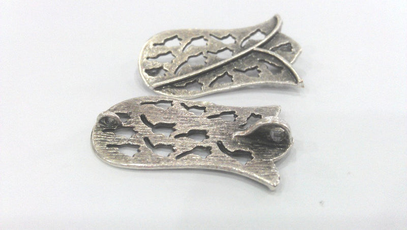 2 Tulip Pendant Antique Silver Plated Brass (55x28mm)  G10793