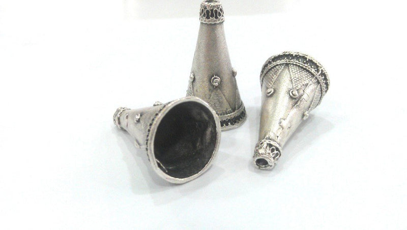 2 Silver Cone Antique Silver Plated Brass  Cones , Findings (30x16 mm) G10792