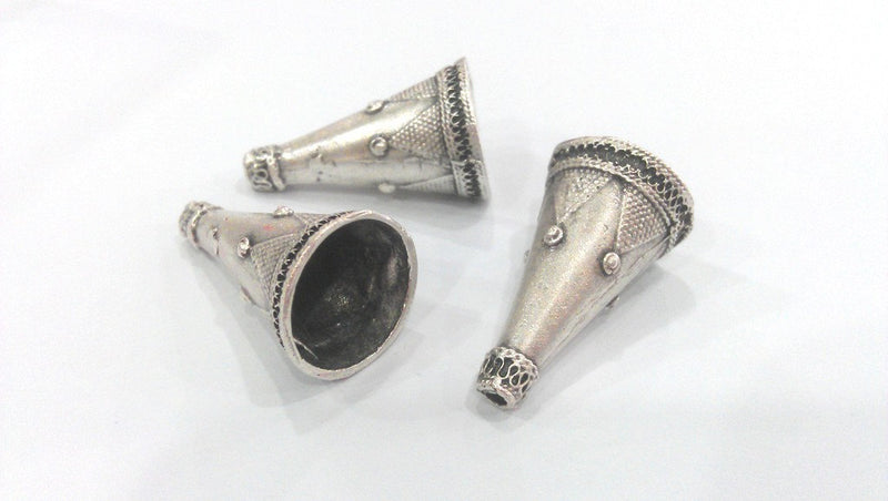 2 Silver Cone Antique Silver Plated Brass  Cones , Findings (30x16 mm) G10792