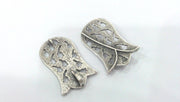 2 Tulip Pendant Antique Silver Plated Brass (55x28mm)  G10793