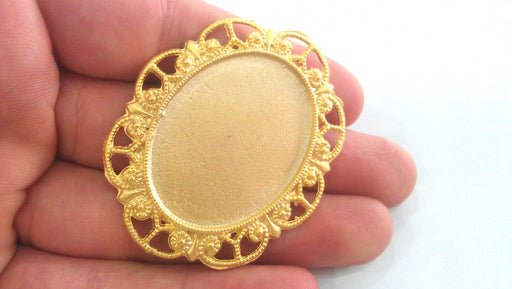 Gold Plated Cabochon Base  Mountings , Findings  G1038