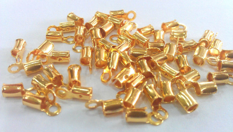 20 Gold Plated Brass Cord Ends , Findings 20 Pcs (8x3 mm)  G21266