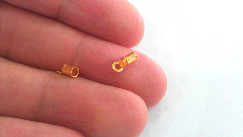 20 Gold Plated Brass Cord Ends , Findings 20 Pcs (8x3 mm)  G21266