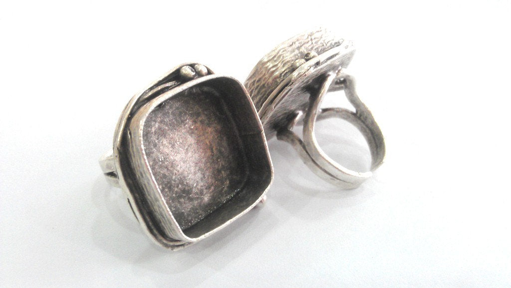 Silver Ring Blank Silver Plated Brass Square Ring Blank, Bezel Settings,Cabochon Base,Mountings  (22 mm Blank)  G12928