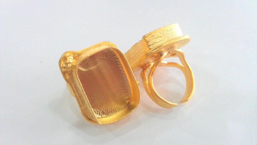 Adjustable Ring Blank (25x18 mm Blank) ,Cabochon Base,Mountings ,  Gold Plated Brass G1091