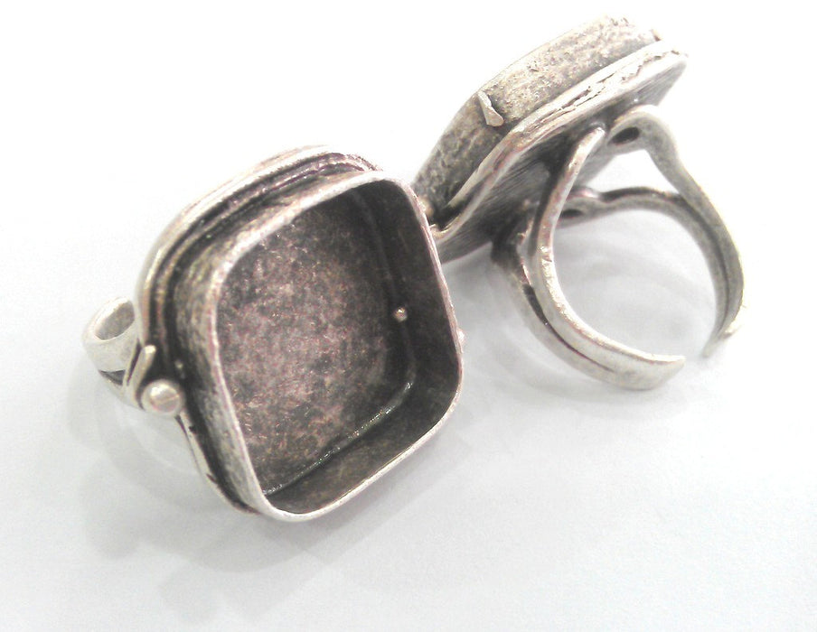 2  Silver Ring Blank Square Ring Blank, Bezel Settings,Cabochon Base,Mountings ( 20 mm Blank ) Silver Plated Brass G12638