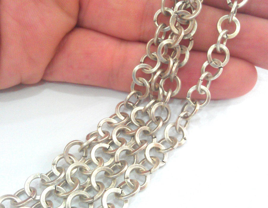 Silver Chain Antique Silver Plated Large Rolo Chain 1 Meter - 3.3 Feet  (9 mm)  G17444