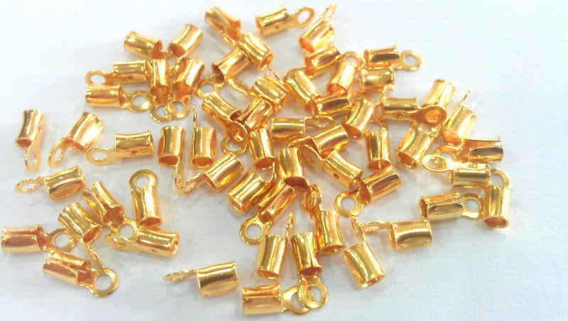 20 Gold Plated Brass Cord Ends , Findings 20 Pcs (8x3 mm)  G21266
