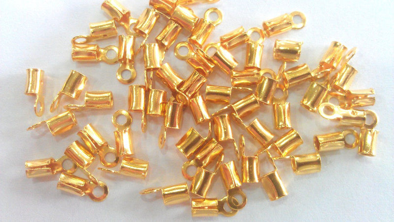 20 Gold Plated Brass Cord Ends , Findings 20 Pcs (8x3 mm)  G21266