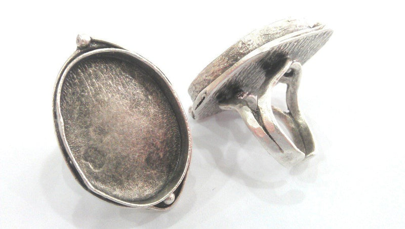 Silver Ring Bezel Base Settings Blank Cabochon Base Mountings Adjustable  Oxidized Silver Plated Ring Blank (30x22 mm Blank)   G12150