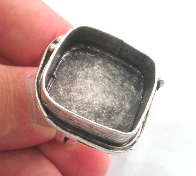 Silver Ring Blank Silver Plated Brass Square Ring Blank, Bezel Settings,Cabochon Base,Mountings  (22 mm Blank)  G12928