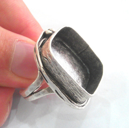 Silver Ring Blank Silver Plated Brass Square Ring Blank, Bezel Settings,Cabochon Base,Mountings  (22 mm Blank)  G12928
