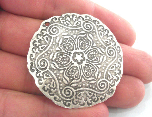 Silver Pendant Oxidized Silver Plated Medallion  Pendants (45 mm)  G14604