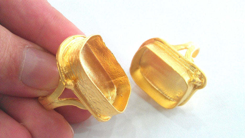 Adjustable Ring Blank (25x18 mm Blank) ,Cabochon Base,Mountings ,  Gold Plated Brass G1091